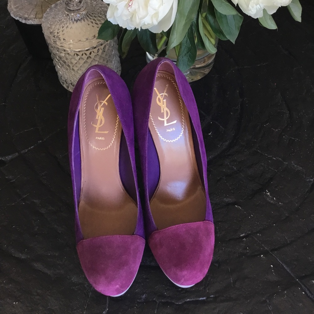 Saint Laurent Tricolor Suede Platform Pumps